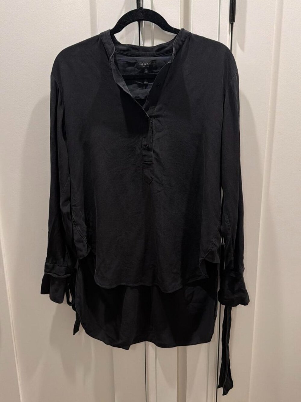 Rag & Bone Black Silk Blouse with Tie Sleeves